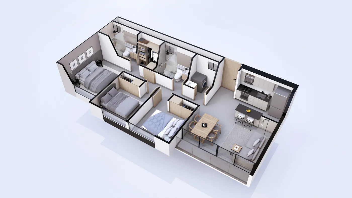 Vista 3D del apartamento Tipo 1 de Centriko Torre 2